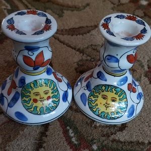 Hand Painted Ceramic Candlestick Holders